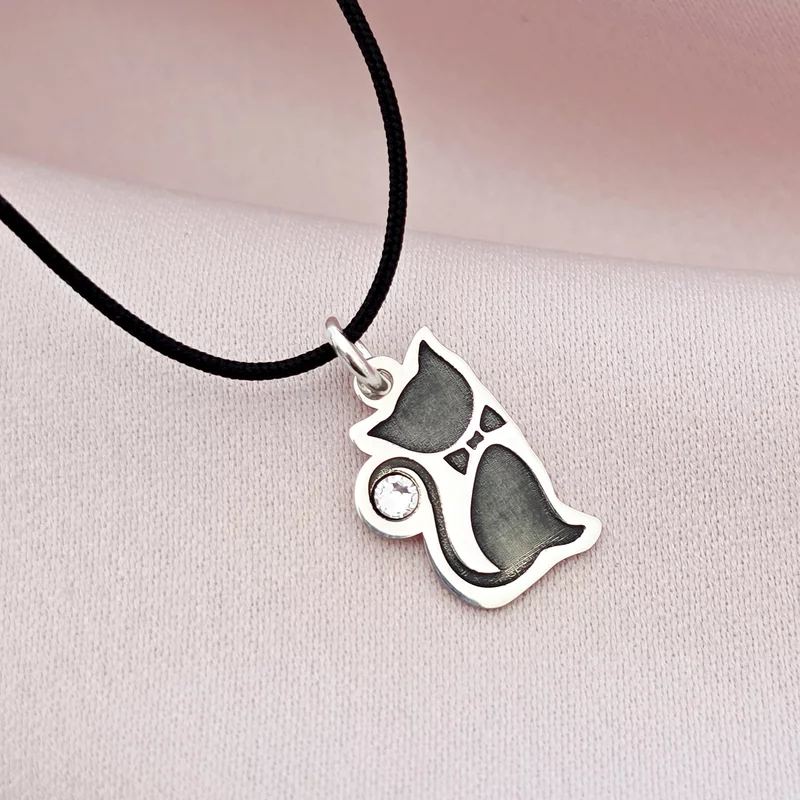 Pandantiv Pisica cu papion - Argint 925 - cristal Swarovski picture - 2