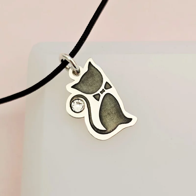 Pandantiv Pisica cu papion - Argint 925 - cristal Swarovski picture - 3