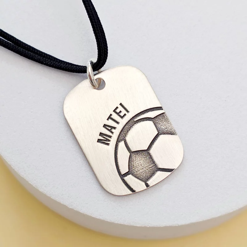 Pandantiv placuta personalizata - Nume si minge de fotbal - Argint 925 - Snur colorat picture - 3