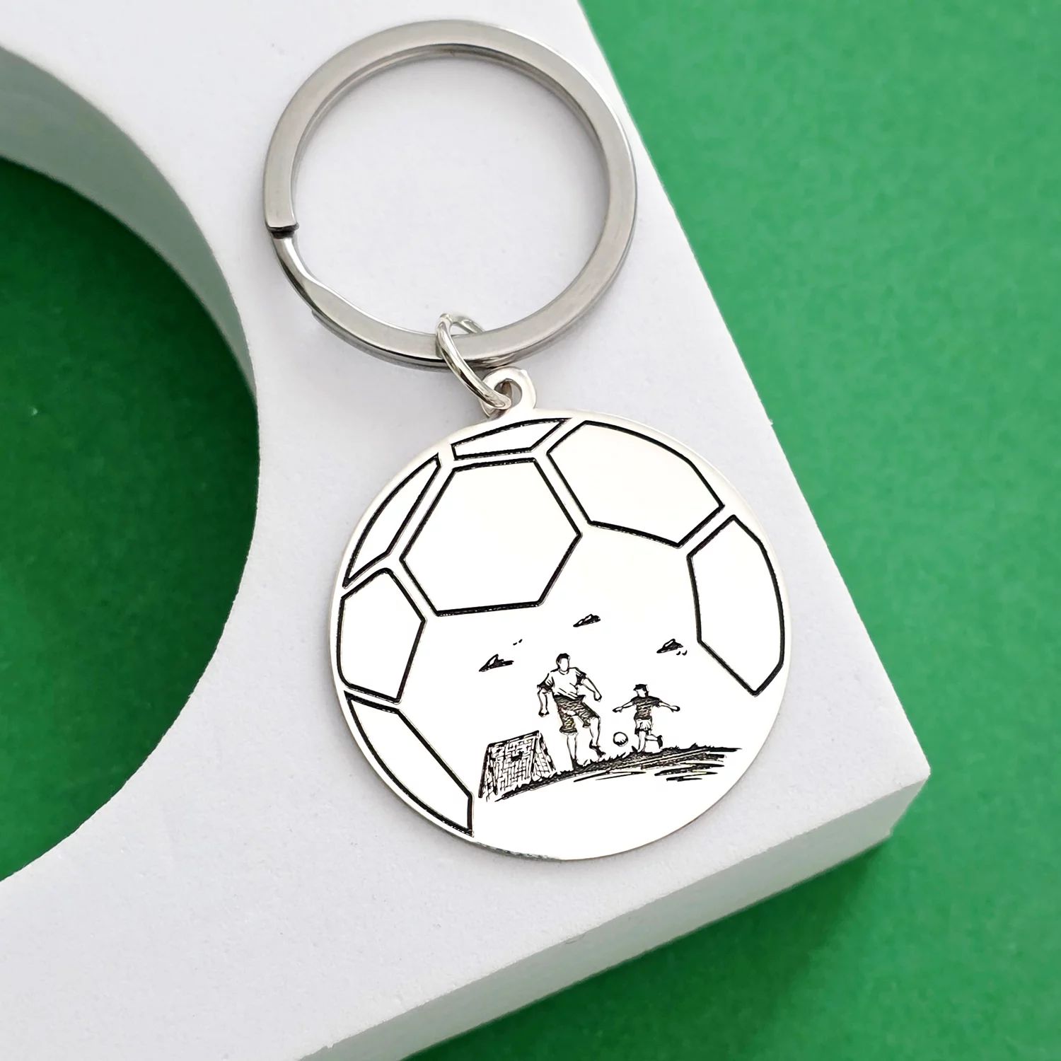 Breloc personalizat - Fotbal - Argint 925 - inel inoxidabil