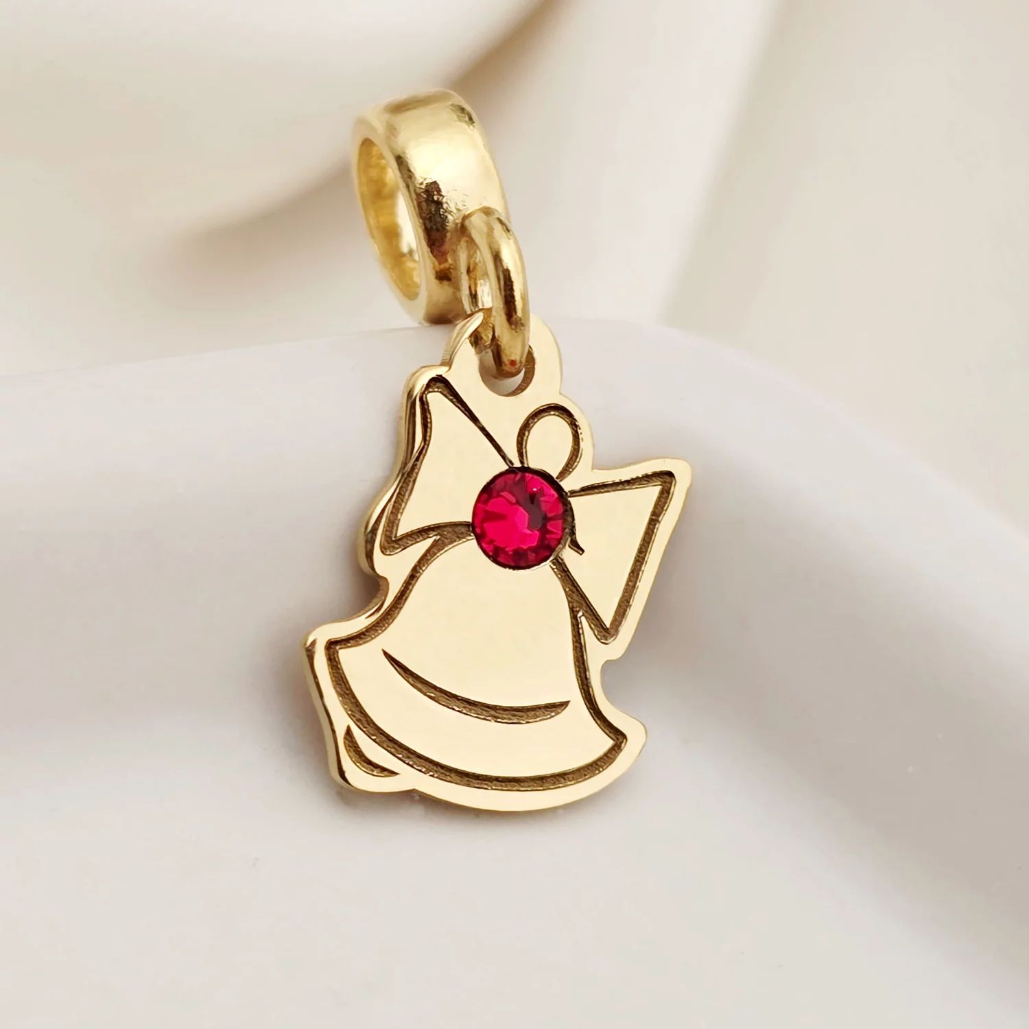 Charm personalizat Craciun - Clopotel - Argint 925 placat cu Aur galben 18K - cristal Swarovski