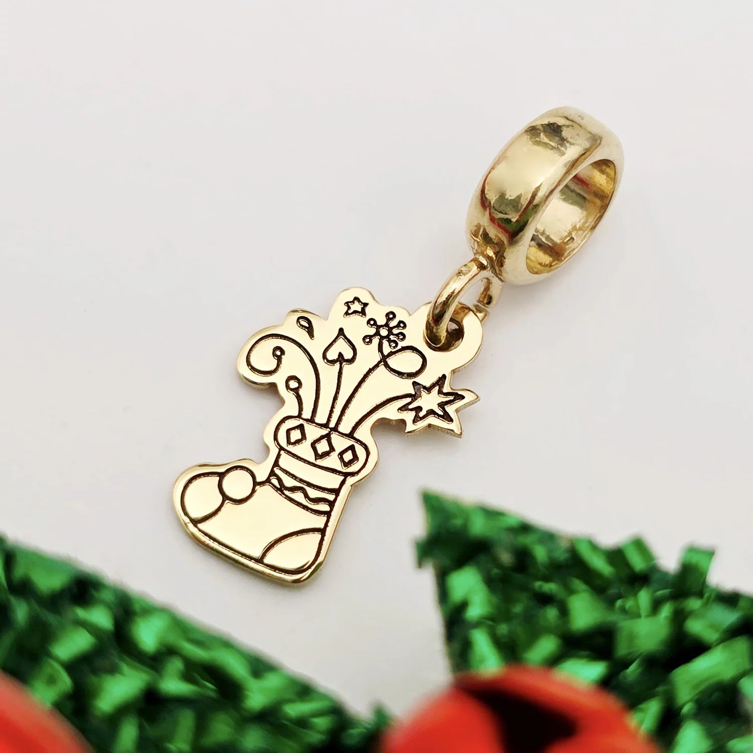 Charm personalizat Craciun - Soseta - Argint 925 placat cu Aur galben 18K