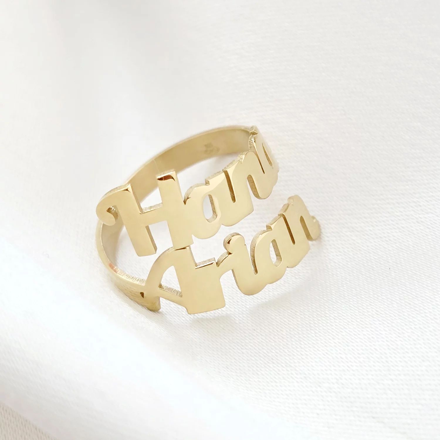 Inel personalizat cu 2 nume decupate - Argint 925 placat cu Aur Galben 18K