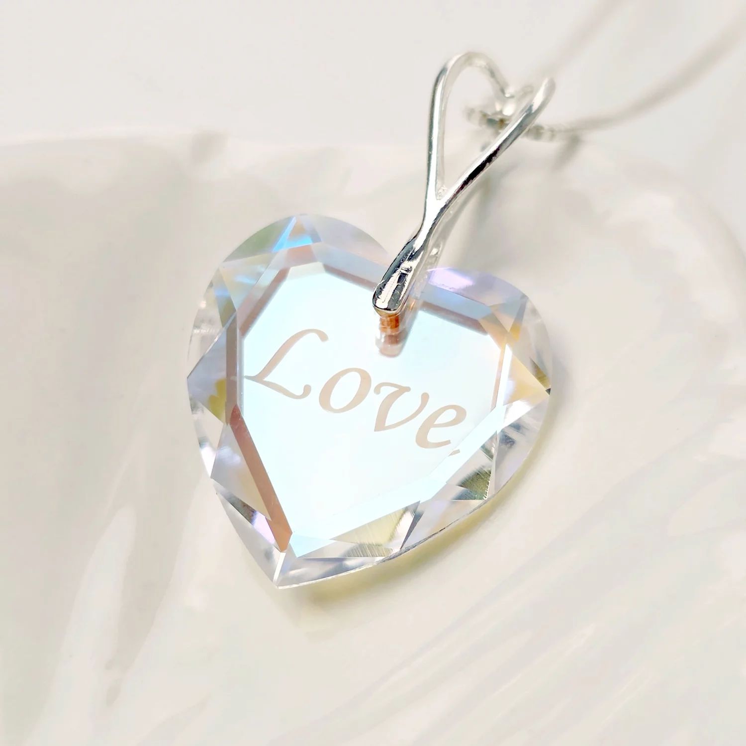 Lantisor Argint 925 cu pandantiv cristal Swarovski inima gravat - Aurore Boreale