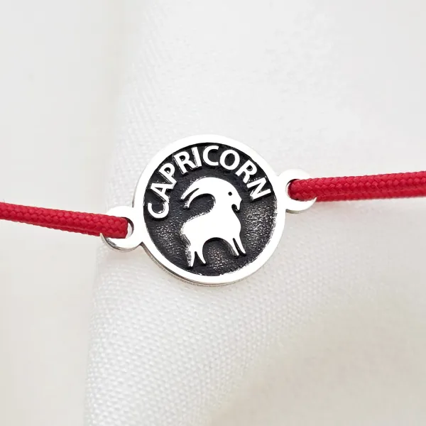 BRATARA ARGINT CAPRICORN - SNUR ROSU
