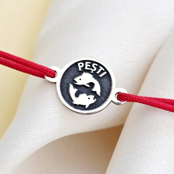 BRATARA ARGINT PESTI - SNUR ROSU