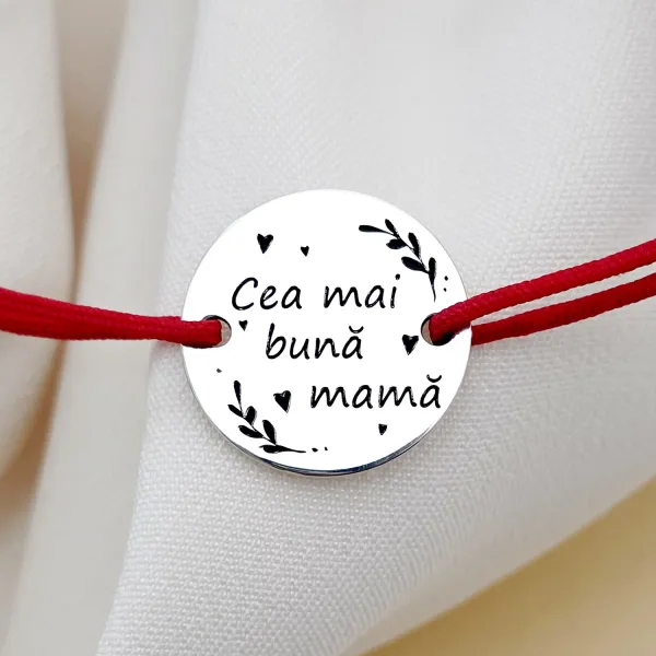 Bratara Cea mai buna mama - Argint 925, snur rosu