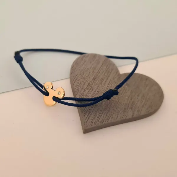 Bratara cu 2 Diamante naturale - Model Soricel - Aur Galben 14K si snur reglabil