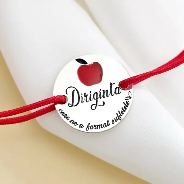 Bratara diriginta care ne-a format sufletele - Argint 925 si email rosu- Snur reglabil