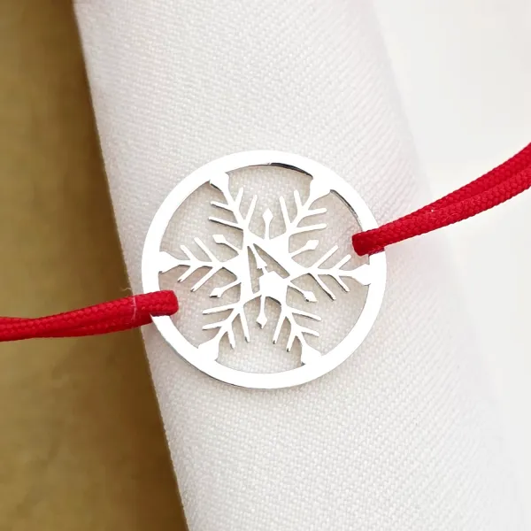 Bratara festiva - Disc cu fulg si initiala personalizata - Argint 925 - Snur reglabil