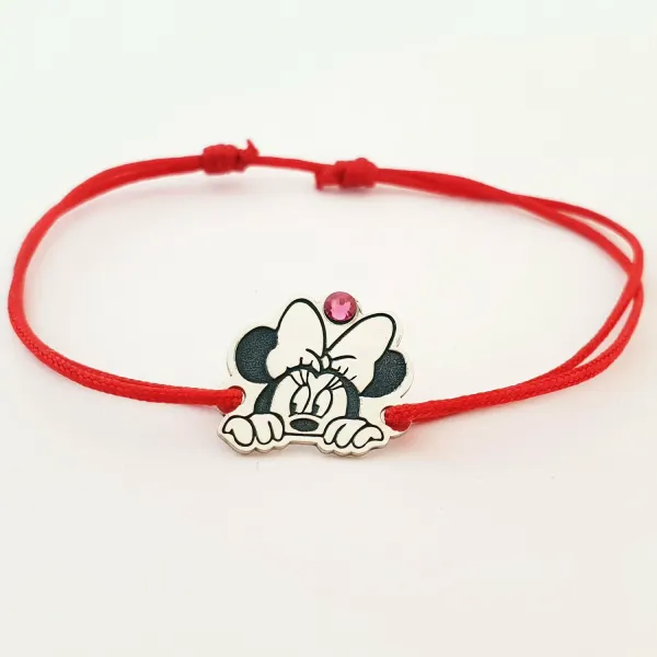 Bratara personaj - Minnie Mouse - model decupat - Argint 925 - cristal Swarovski -  snur reglabil