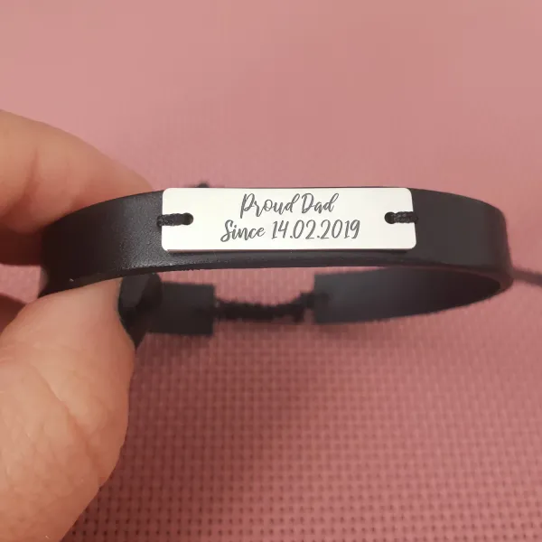 Bratara Proud Dad - Argint 925, piele