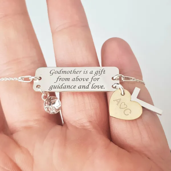 Bratrara personalizata - Nasa de cununie sau botez - placuta gravata si pandantive atasate tip charm - Argint 925, lantisor