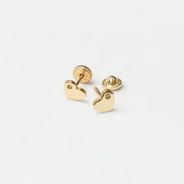 Cercei bebe/fetite cu Diamant naturat galben - Model inima - Aur Galben 14K - Inchizatoare sigura si confortabila cu filet