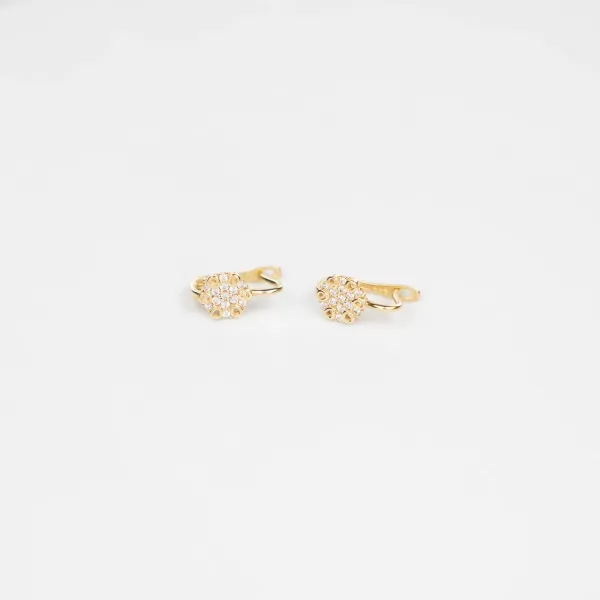 Cercei copii/bebe - Model Flower - Aur Galben 14K - Cubic Zirconia - Inchizatoare sigura cu tortita