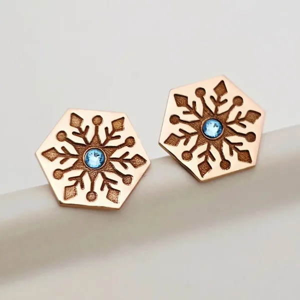 Cercei Craciun - Model Hexagon - Cristal de zapada - Argint 925 placat cu Aur roz 18K - cristal Swarovski- inchidere surub