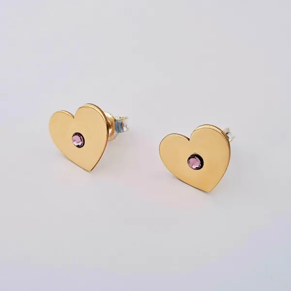 Cercei inima - model cu cristal Swarovski - Aur Galben 14K - inchidere surub
