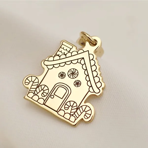 Charm personalizat Craciun - Casa de turta dulce - Argint 925 placat cu Aur galben 18K