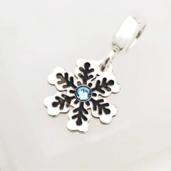 Charm personalizat Craciun - Fulg de zapada - Argint 925 - cristal Swarovski