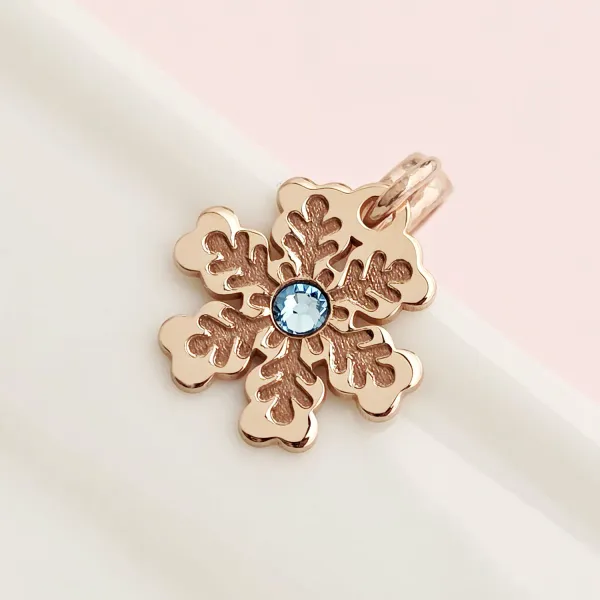 Charm personalizat Craciun - Fulg de zapada - Argint 925 placat cu Aur roz 18K - cristal Swarovski