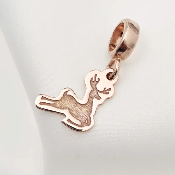 Charm personalizat Craciun - Renul Rudolf - Argint 925 placat cu Aur roz 18K