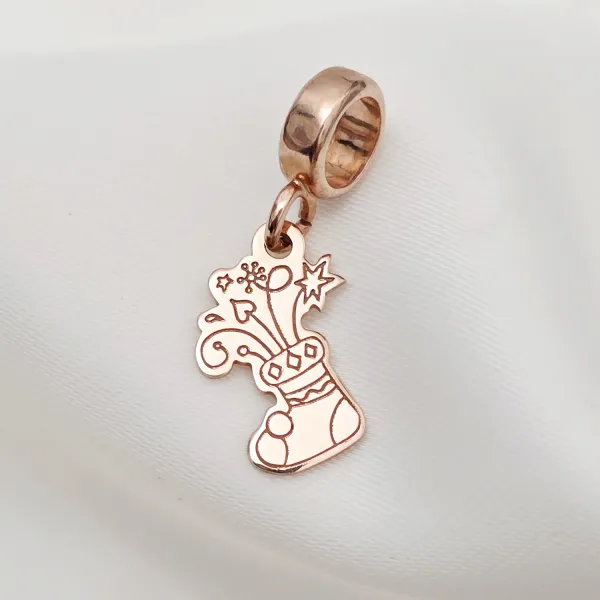 Charm personalizat Craciun - Soseta - Argint 925 placat cu Aur roz 18K