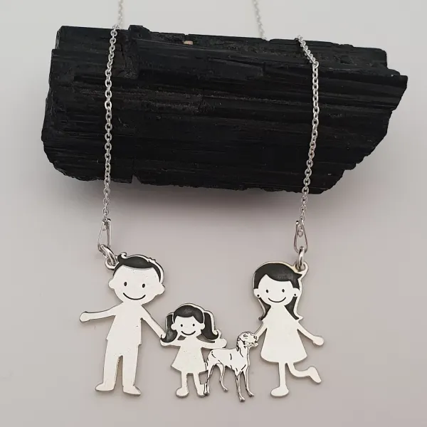 Lantisor Familie - 4 Membri cu Vizsla - Argint 925