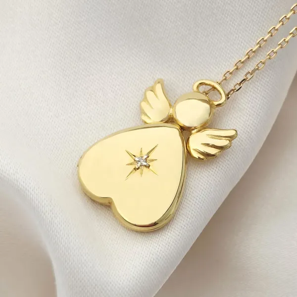 Medalion inger cu poze in interior - Golden Angel - Argint 925 placat cu Aur Galben 18K - Cristal White Zirconia