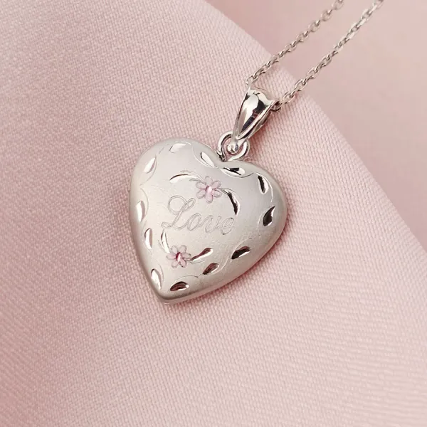 Medalion inima cu poze in interior - Love Flowers - Argint 925