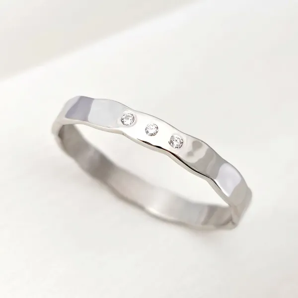 Verigheta Puterea iubirii dama - Design valuri - Argint Rodiat - Diamante naturale