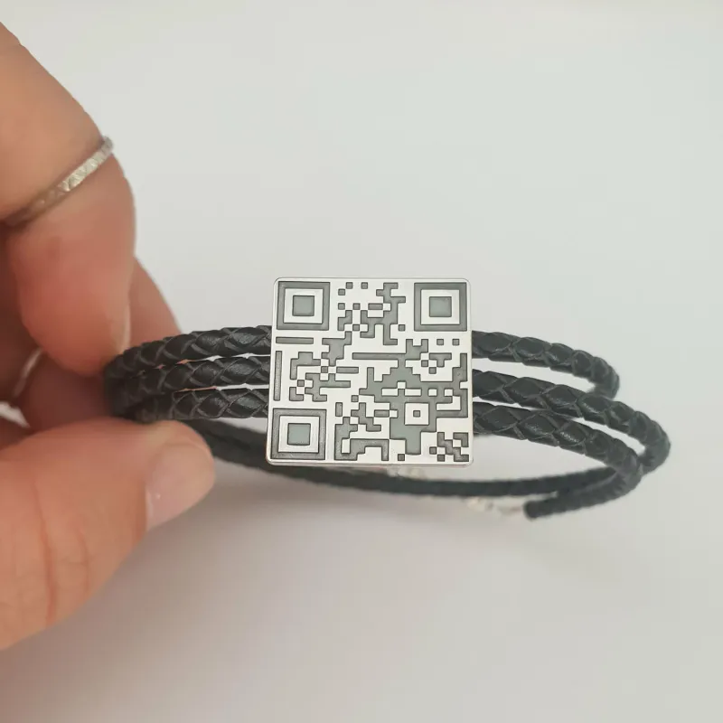 Bratara barbati - personalizata cu QR code - Argint 925 si Piele impletita picture - 5