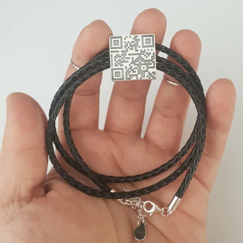 Bratara barbati - personalizata cu QR code - Argint 925 si Piele impletita picture - 3