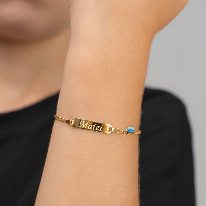 Bratara bebe - Placuta cu nume - Masinuta colorata si lantisor - Argint 925 placat cu Aur Galben 18K picture - 2