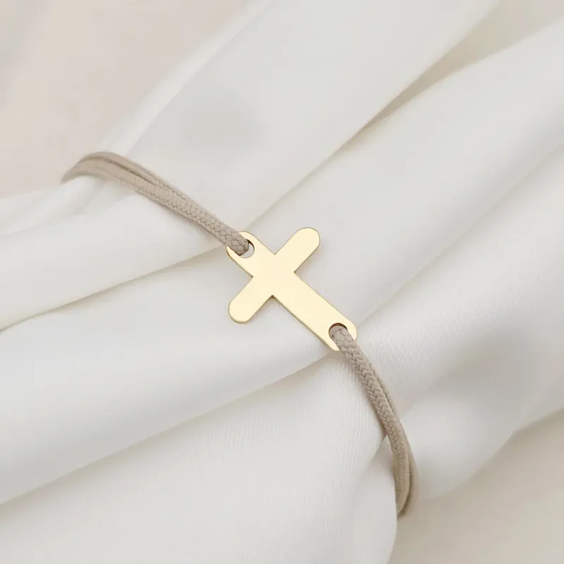Bratara Cruciulita - Argint 925 placat cu Aur Galben 18K - snur reglabil picture - 2