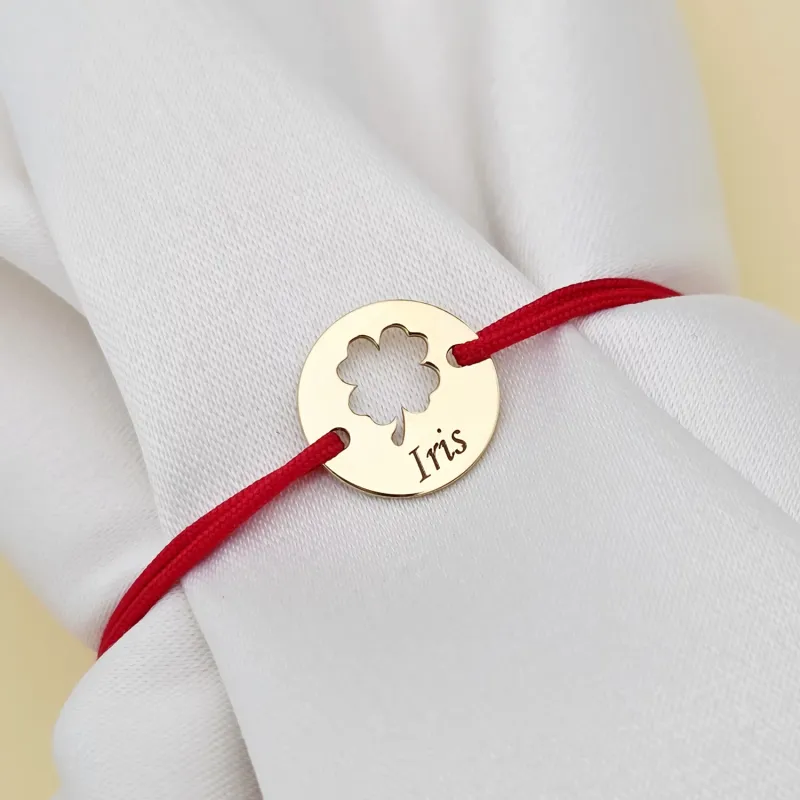 Bratara Good luck - Trifoi decupat si nume - Argint 925 placat cu Aur Galben 18K - Snur reglabil, diverse culori picture - 5