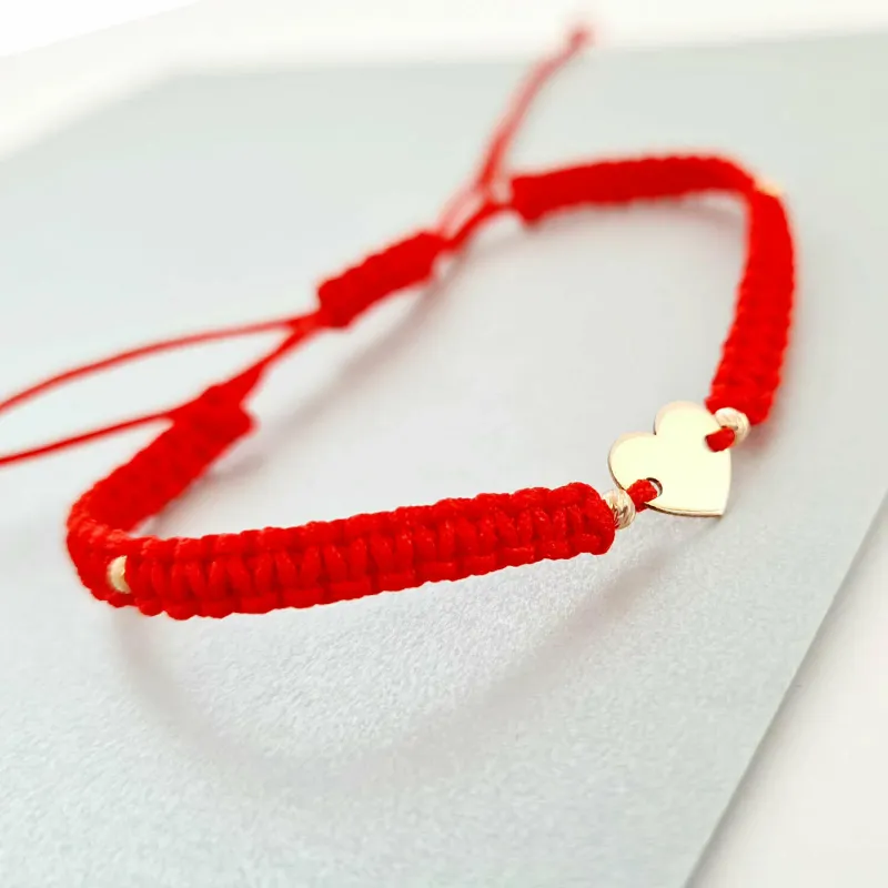 Bratara personalizata - Inima cu 4 bilute de 3 mm - Aur Galben  14K - Snur impletit reglabil picture - 3