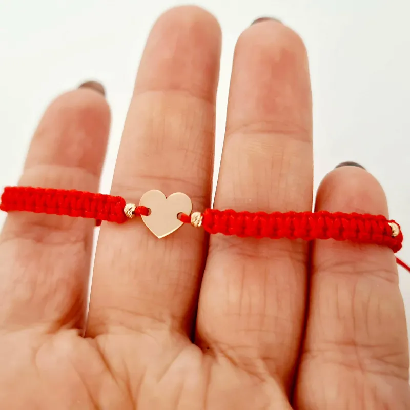 Bratara personalizata - Inima cu 4 bilute de 3 mm - Aur Galben  14K - Snur impletit reglabil picture - 5