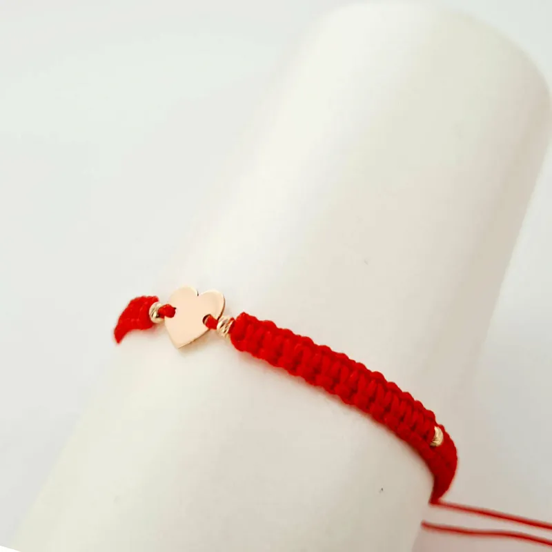 Bratara personalizata - Inima cu 4 bilute de 3 mm - Aur Galben  14K - Snur impletit reglabil picture - 7