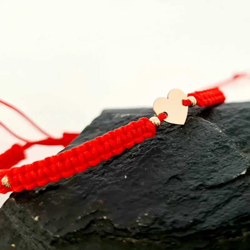 Bratara personalizata - Inima cu 4 bilute de 3 mm - Aur Galben  14K - Snur impletit reglabil picture - 6