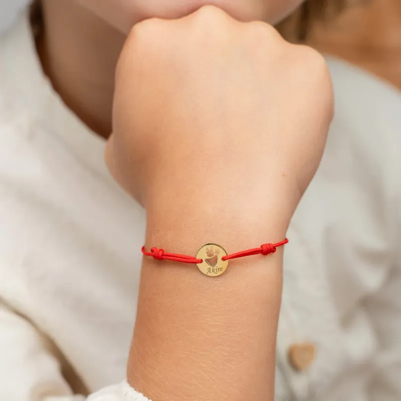 Bratara personalizata - Banut 10 mm - Inger pazitor decupat cu aripi laterale - Argint 925 placat cu Aur Galben 18K - Snur reglabil picture - 2