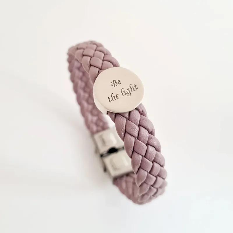 Bratara personalizata cu Charm 3D Capsula - Argint 925 cu aspect mat - Piele impletita roz lila - Inchizatoare clips din otel inoxidabil picture - 3