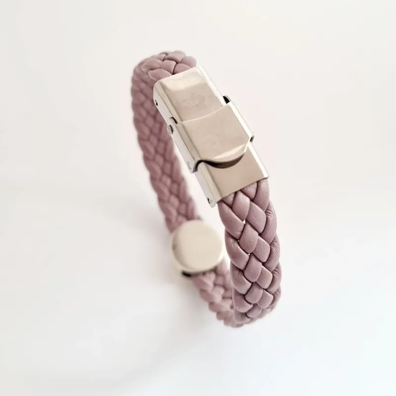 Bratara personalizata cu Charm 3D Capsula - Argint 925 cu aspect mat - Piele impletita roz lila - Inchizatoare clips din otel inoxidabil picture - 6