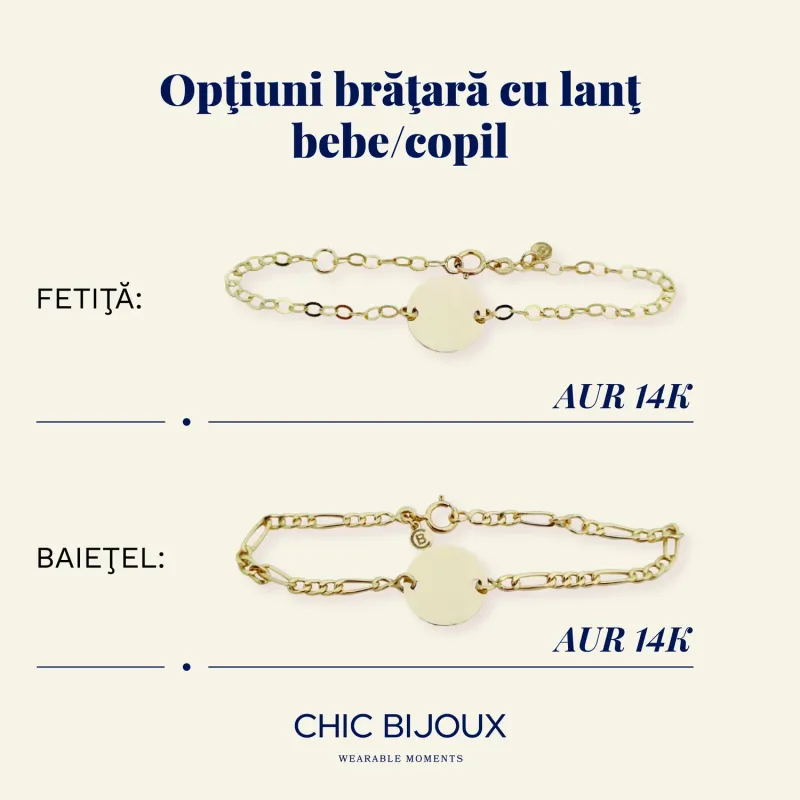 Bratara personalizata cu nume - Forma Soricel - Aur Galben 14K - Cu lantisor fata/baiat picture - 5