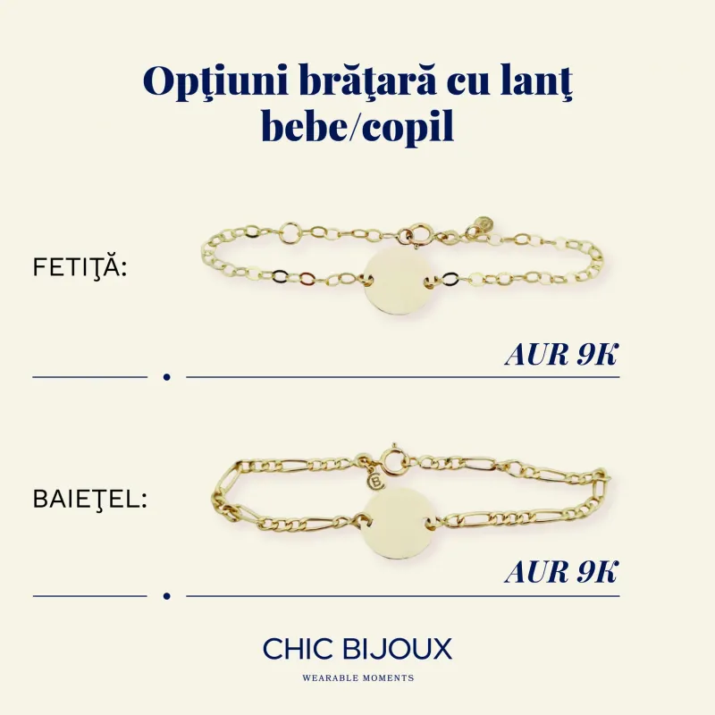 Bratara personalizata cu nume - Forma Soricel - Aur Galben 9K - Cu lantisor fata/baiat picture - 5
