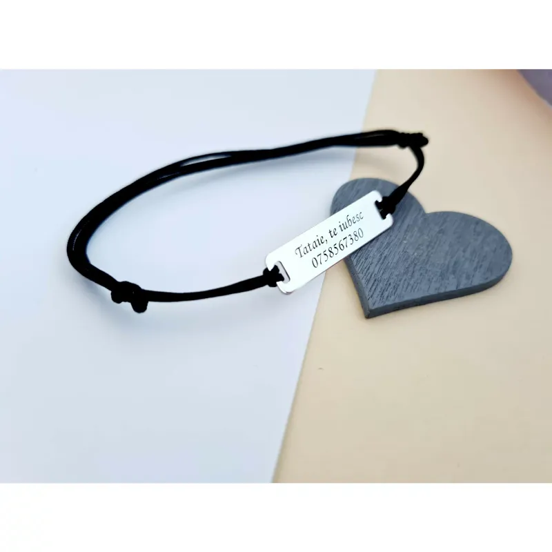 Bratara personalizata - Model placuta - Tataie, te iubesc - Argint 925 - snur reglabil picture - 2