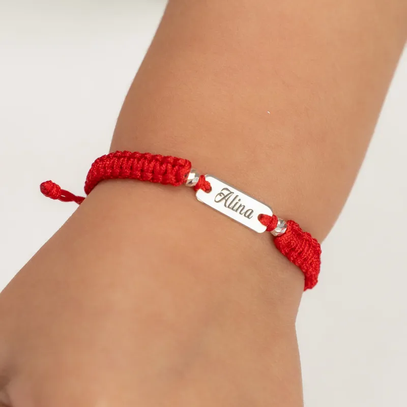 Bratara personalizata - Placuta cu 2 bilute 3 mm - Argint 925 - Snur impletit reglabil picture - 2