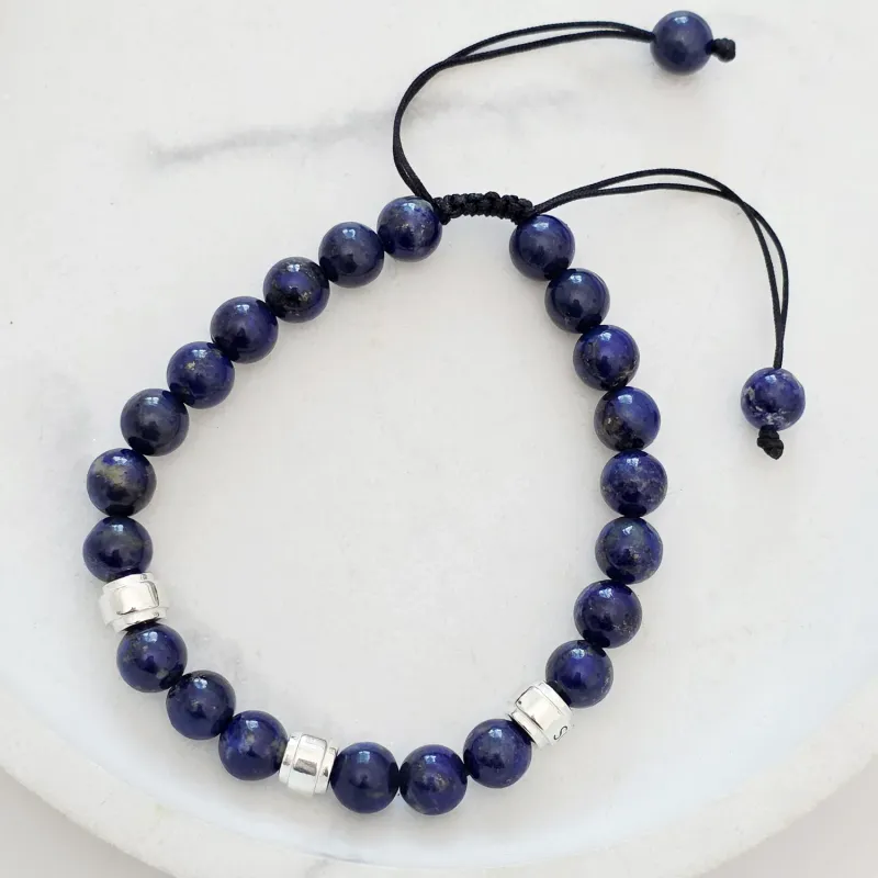 Bratara pietre semipretioase Lapis Lazuli de 8 mm - cilindrii din Argint 925 - Snur negru rezistent si reglabil picture - 3