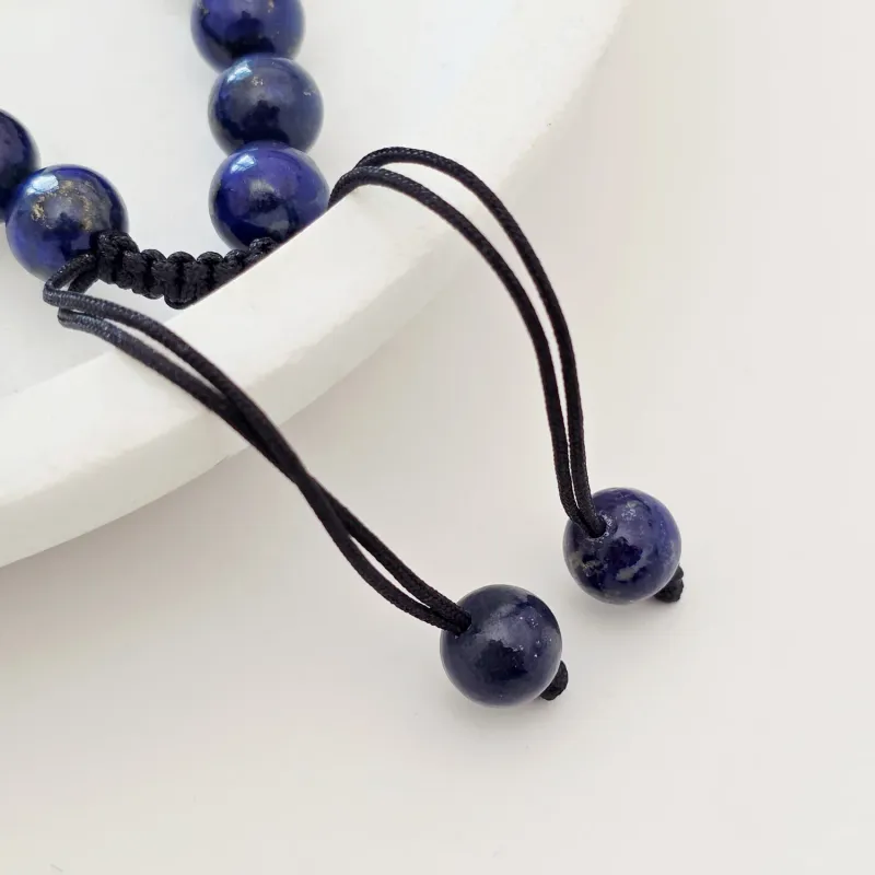 Bratara pietre semipretioase Lapis Lazuli de 8 mm - cilindrii din Argint 925 - Snur negru rezistent si reglabil picture - 5