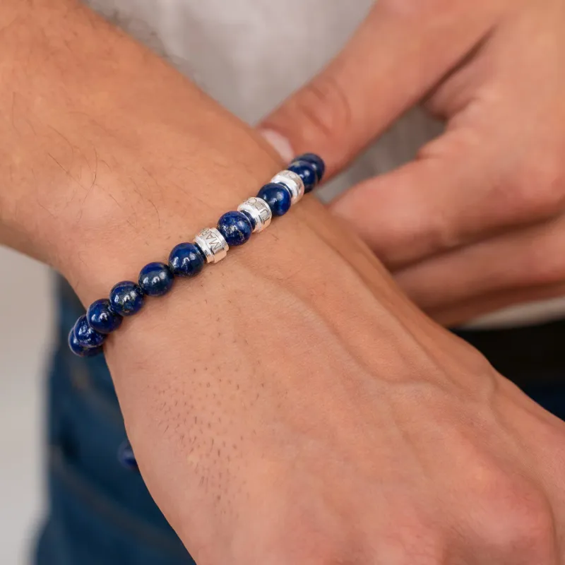 Bratara pietre semipretioase Lapis Lazuli de 8 mm - cilindrii din Argint 925 - Snur negru rezistent si reglabil picture - 2