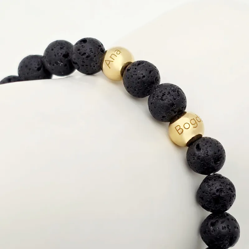 Bratara pietre semipretioase Lava de 8 mm - Bilute din Argint 925 placat cu Aur Galben 18K - Snur elastic picture - 5